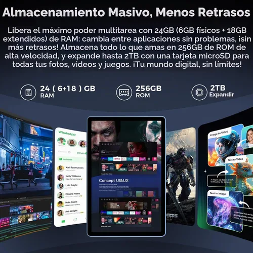 Vista 3 de Suicoey Tablet Android 15 de 11 pulgadas 2026 con teclado, 24 GB de RAM + 256 GB de ROM, 2 TB Expand, Octa-core, 8000mAh, 5+13MP, 2.4G y 5G WiFi