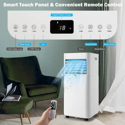 Vista 5 de PETSITE Aire acondicionado portátil, unidad de enfriamiento de CA de 8000 BTU para habitación, unidad de CA 3 en 1 con enfriador de aire, ventilador