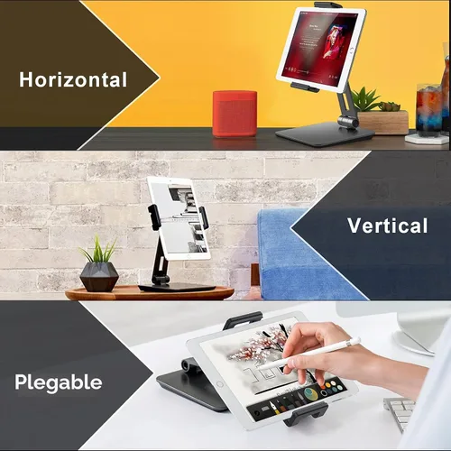Vista 7 de Soporte para tablet ajustable y plegable, soporte giratorio de aluminio pesado de 360° para escritorio, compatible con iPad Pro/Air/Mini, Galaxy