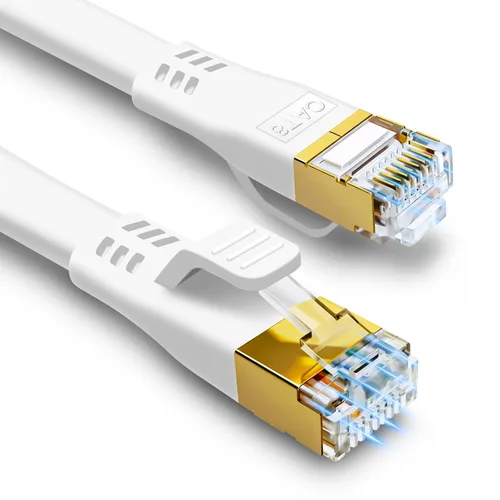Vista 8 de HUGIN Cable Ethernet CAT 8 de 1.5 pies, paquete de 5 unidades, cable LAN plano de 40 Gbps 2000 MHz de alta velocidad, cable de red blindado RJ45