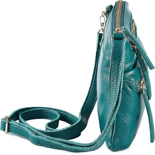 Vista 6 de Wise Owl Accessories Bolso cruzado pequeño de cuero real con triple cremallera para mujer, bolso cruzado vintage de primera calidad