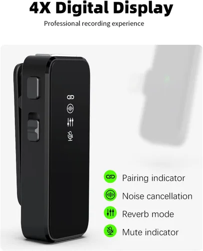 Vista 4 de Micrófono Lavalier inalámbrico para iPhone 15 16 y Android con cancelación de ruido, transmisión de 100 pies, duración de la batería de 18 horas