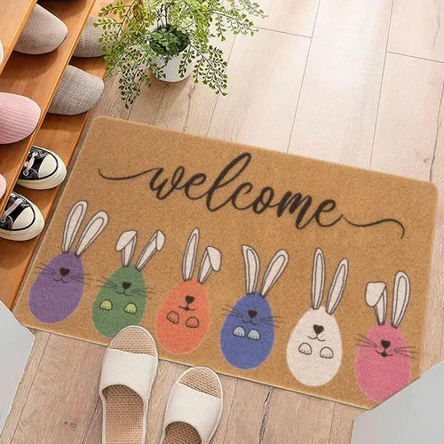 Vista 6 de XuoAz Felpudo decorativo de Pascua para puerta de entrada al aire libre, conejito de Pascua, antideslizante, fibra de coco para la decoración