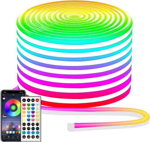 Vista 9 de segrass Luces de Cuerda LED de Neón RGB DC24V de 16.4 pies con Control Remoto/APP, Impermeables, Flexibles, Multicolor, Estilo Moderno