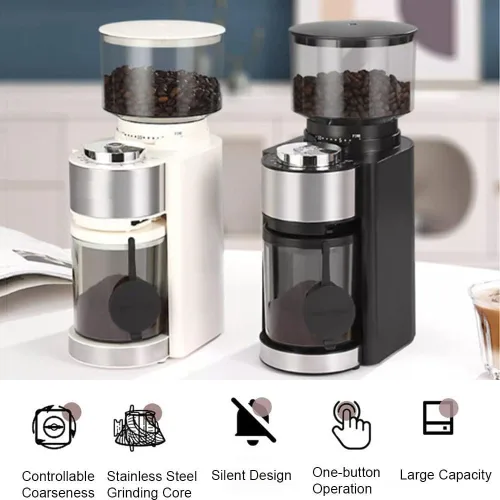 Vista 7 de Molinillo de café eléctrico de 25 pasos, cuchillas de acero inoxidable para expreso, nueces, semillas y especias, molinillo de especias compacto