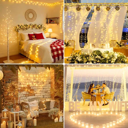 Vista 7 de Paquete de 1 cadena de luces conectables para interiores, 33 pies, 100 luces LED, 13 modos, luces de hadas parpadeantes, enchufables, impermeables