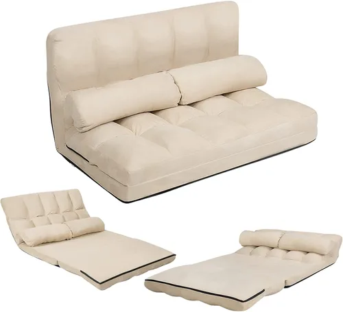 Vista 10 de KOMFOTT Sofá cama ajustable de suelo, sofá cama plegable con respaldo de 6 posiciones y 2 almohadas, futón convertible con funda de tela de gamuza