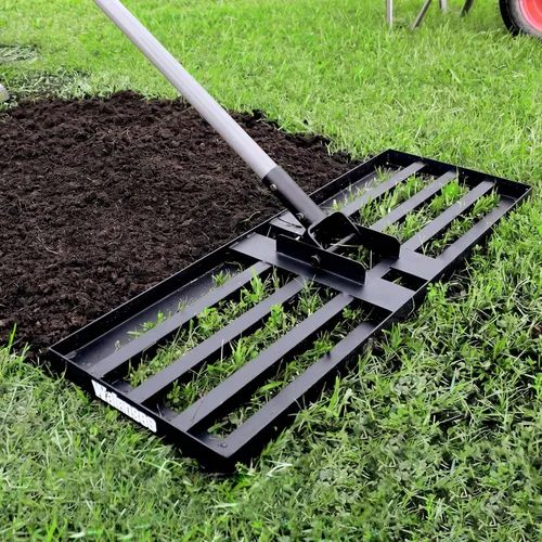 Vista 11 de Walensee Rastrillo nivelador de césped, nivelador reforzado con mango de acero de 6.5 pies 17X10 Inch Steel Head, Topdressing Spreader, Soil Sand