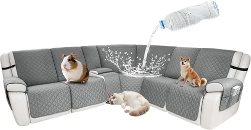 Vista 81 de Fundas impermeables para sofá reclinable seccional en forma de L, 7 piezas, antideslizantes, lavables, juego de fundas reclinables para mascotas