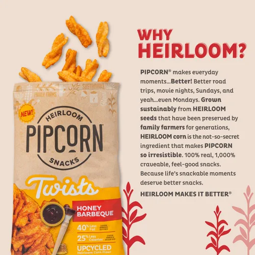Vista 5 de Pipcorn Heirloom Honey BBQ Twists - Paquete de 6 bocadillos de 4.5 onzas, sin gluten, sin OMG, no artificiales, sin conservantes