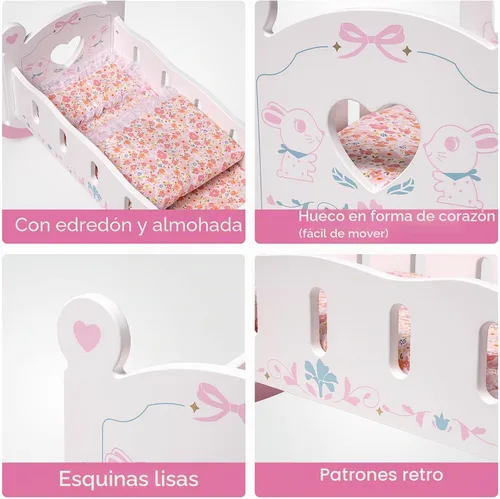 Vista 4 de ROBUD Cuna de Madera para Muñecas de Bebé, Juguetes de Cama para Muñecas de Bebé, para Muñecas de Hasta 18 Pulgadas, Accesorios para Muñecas