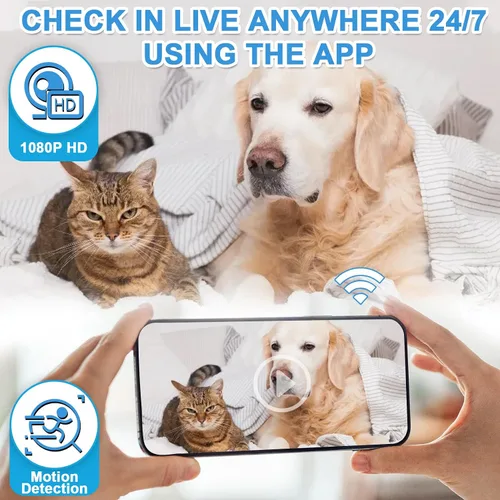 Vista 3 de Cámara espía HSKAH con cargador USB, cámara WiFi inalámbrica para niñera, HD 1080P, monitor para mascotas con detección de movimiento