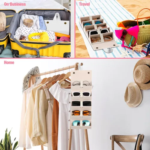 Vista 6 de MoKo - Organizador de gafas de sol con 5 ranuras, estuche de viaje para gafas de sol portátil, estuche de almacenamiento para mujeres y hombres