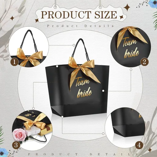 Vista 4 de Tenceur 16 bolsas de regalo de novia con lazo para dama de honor, bolsas de papel con asa, color negro para despedidas de soltera, bodas, despedidas