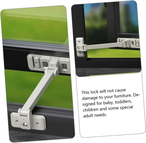 Vista 4 de Cerradura de ventana deslizante ajustable fácil de instalar, cerradura de seguridad para niños que evita caídas, no requiere taladros, cerraduras