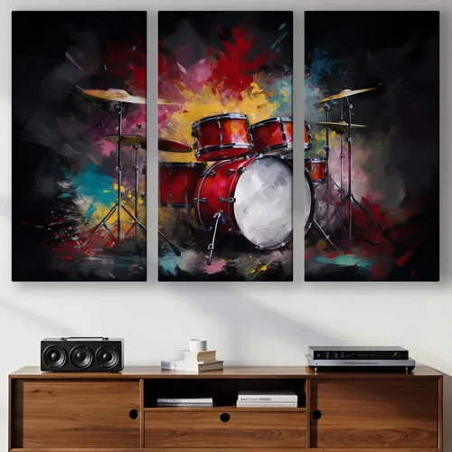 Vista 49 de LuxeWood Arte de Pared Musical en Lienzo - Impresiones Temáticas Musicales Medianas y Grandes para Sala de Estar, Oficina, Estudio, Airbnb