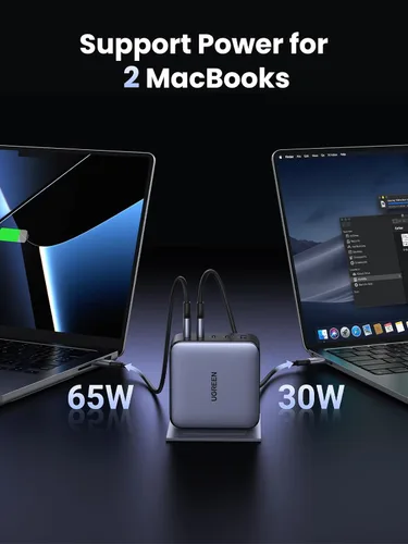 Vista 4 de UGREEN Nexode 100W GaN Cargador USB C para Laptop de 5 Puertos, Adaptador de Corriente de Carga Rápida Compatible con MacBook Pro/Air, iPhone Serie