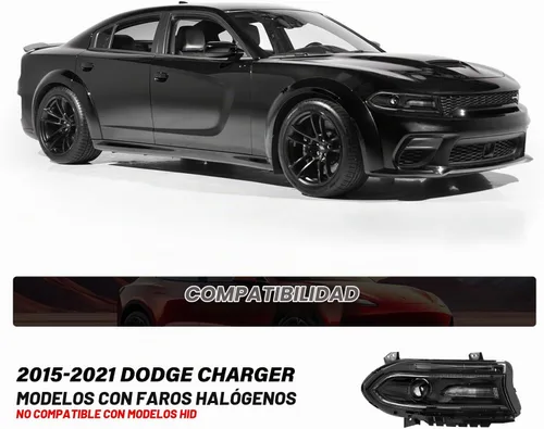 Vista 7 de Juego de faros delanteros halógenos compatibles con Dodge Charger 2015-2023, faros con barra LED dual DRL, par lado izquierdo del conductor LH