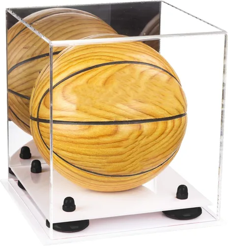Vista 140 de Better Display Cases Mini acrílico - Miniatura (no tamaño completo) Baloncesto vitrina con elevadores negros y espejo (A015-BR)