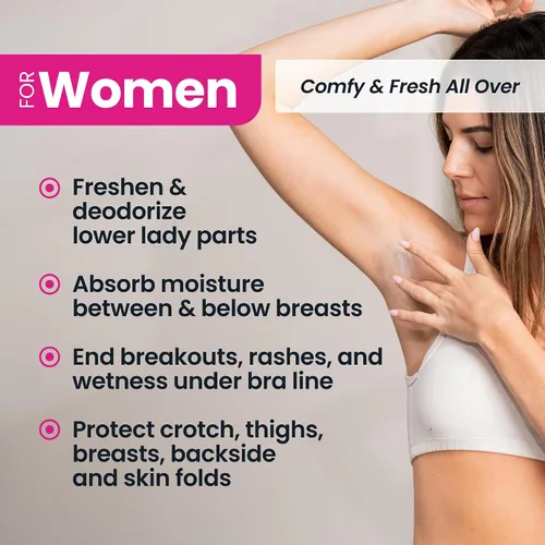 Vista 6 de SweatBlock - Loción en polvo corporal súper fresca, sin talco, antirozaduras, desodorizante, ingredientes naturales, loción corporal en polvo sin