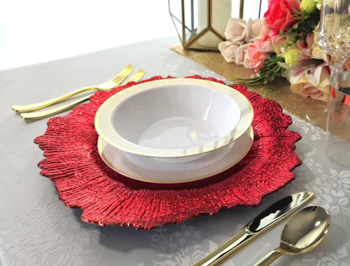 Vista 3 de OccasionS" - 20 cargadores redondos de plástico acrílico de 13 pulgadas, para decoración de cenas (coral en rojo)
