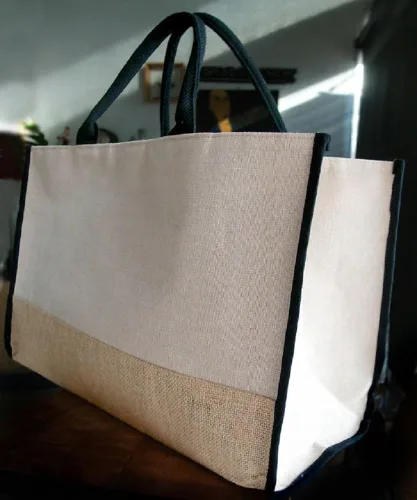 Vista 3 de Bolsas de yute de arpillera con asas de algodón resistentes, compras, fin de semana, trabajo (paquete de 3) (negro)
