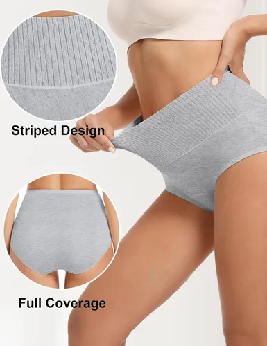 Vista 2 de MEIYATING Ropa interior de algodón para mujer, de talle alto, cobertura completa, paquete múltiple