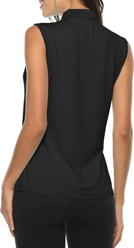 Vista 4 de camisa polo de golf sin mangas, de secado rápido, para mujer, deportiva