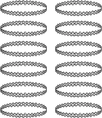 Vista 21 de BodyJ4You Juego de 12 gargantillas elásticas estilo tatuaje, accesorios y joyería de los años 90 y 2000, rosado, azul, verde, colorido, arcoíris