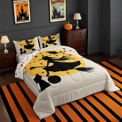 Vista 41 de Feelyou Juego de edredón de calabaza para todas las estaciones, decoración de Halloween, juego de ropa de cama con 1 funda de almohada, microfibra