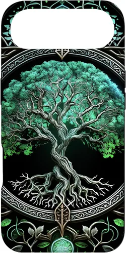 Vista 27 de Tree of Life Yoga Spiritual Celtic Viking Green Black Case for iPhone 17