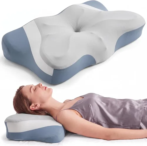 Vista 14 de Almohada cervical ergonómica para el cuello, almohada de espuma viscoelástica para aliviar el dolor, almohadas ortopédicas de cama con soporte