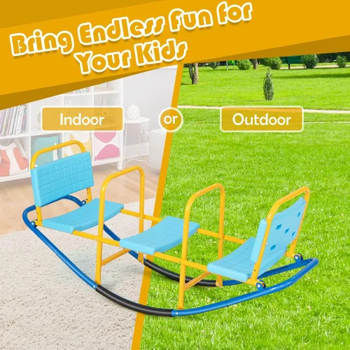 Vista 6 de Costzon Teeter Totter - Balancín para niños al aire libre, balancín mecedor de metal 2 en 1 para niños pequeños con asas de fácil agarre, juguete