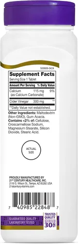 Vista 6 de 21st Century Tabletas de vinagre de sidra de manzana de 300 mg, 250