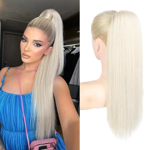 Vista 26 de SEIKEA Extensiones de cola de caballo con cordón, larga y recta, cola de caballo falsa, natural, suave, extensiones de cabello sintético resistente