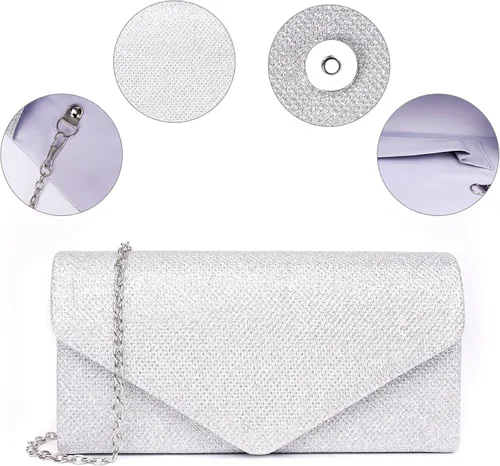 Vista 3 de Larcenciel Bolsos de mano para mujer, con lentejuelas brillantes, bolsa de noche con cadena, elegante vestido de fiesta de graduación, bolso de novia