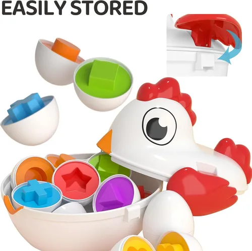 Vista 11 de TEMI Huevos de Pascua de Pollito para Niños Pequeños - Juego de Clasificación de Formas con Colores que Coinciden con 6 Huevos de Juguete para Niños