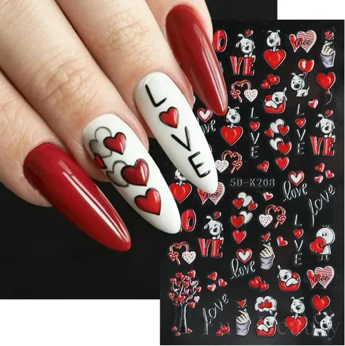 Vista 3 de Calcomanías de arte de uñas para el día de San Valentín, calcomanías de uñas de corazón lindo perro, oso, flor, corazón, amor, San Valentín, diseño