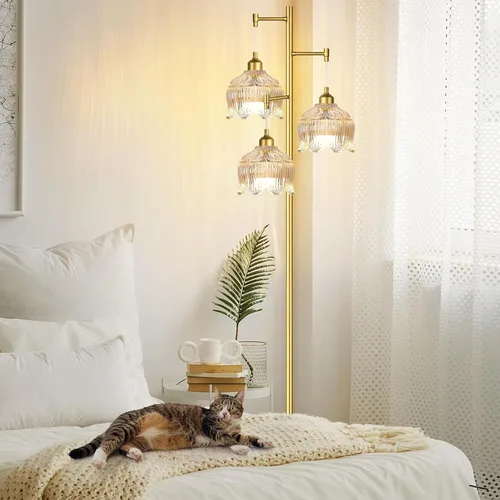 Vista 2 de ILLMTW Lámpara de Pie Dorada para Sala de Estar, Dormitorio, Lámpara de Pie Moderna de Mediados de Siglo Lámpara de Pie de Latón Árbol de 3 Luces