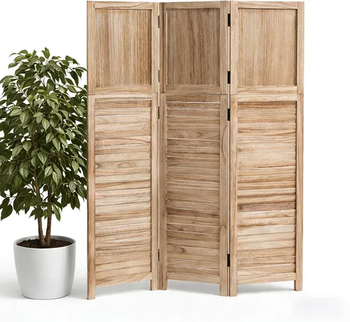Vista 9 de Divisor de habitación de 3 paneles, pantalla de privacidad de Marrón claro