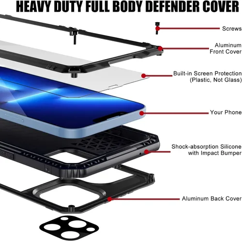 Vista 5 de Mitywah Funda impermeable para iPhone 13 Pro Max, funda de metal resistente de grado militar, funda protectora de cuerpo completo bajo el agua, a