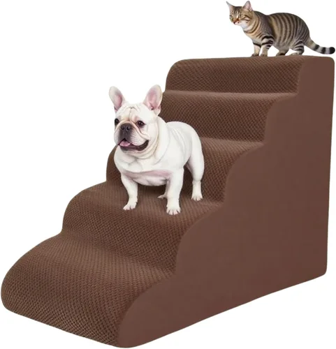 Vista 8 de Rampa de escaleras para mascotas de 5 escalones para sofás de cama alta de 23 a 30 pulgadas con almohadillas resistentes antideslizantes e