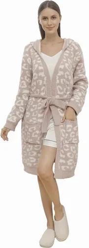 Vista 6 de DOOWELL Bata de baño de punto ligera y absorbente para mujer, bata de baño suave con bolsillos K1-rosa/Con capucha