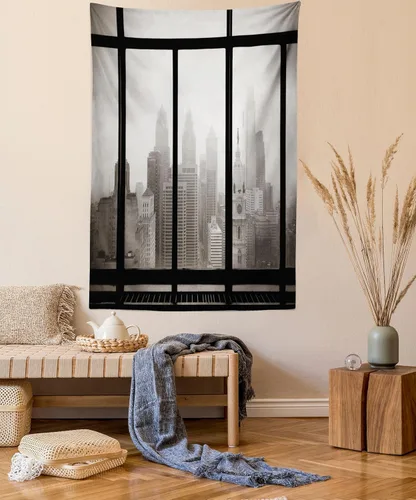 Vista 22 de Ambesonne Tapiz verde, fases lunares alrededor de un árbol de la vida, impresión de diseño bohemio de astrología nocturna, decoración de tela