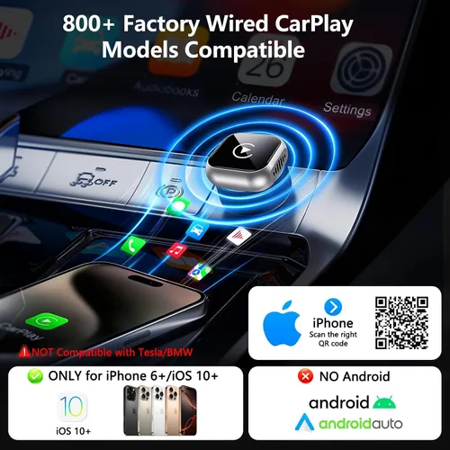 Vista 2 de Adaptador inalámbrico CarPlay actualizado 2025 para iPhone Ultra-Mini Metal, convertido con cable a inalámbrico, conexión estable rápida Bluetooth