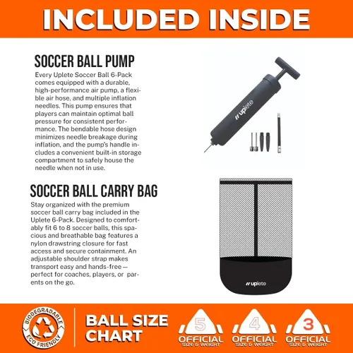Vista 3 de Soccer Balls for Kids and Adults - 6-Pack with Sizes 3, 4, 5 - Includes Ball Pump and Carry Bag