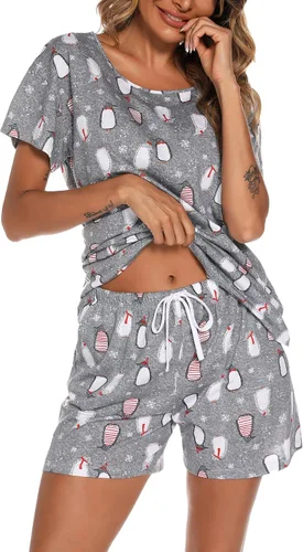 Vista 17 de ENJOYNIGHT - Conjunto de pantalones cortos de pijama para mujer, pijamas de algodón para verano, ropa de dormir con bolsillos Negro