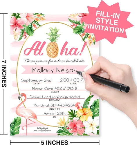 Vista 2 de Hadley Designs 25 invitaciones de fiesta en la piscina para niñas, invitaciones de cumpleaños tropicales hawaianas para niños y adultos, perfectas