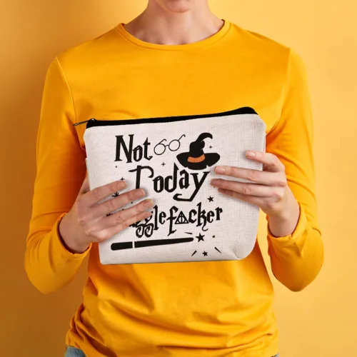 Vista 5 de Magic Wizard - Bolsa de maquillaje divertida con texto en inglés "Not Today", regalo para niñas, hermanas y mujeres