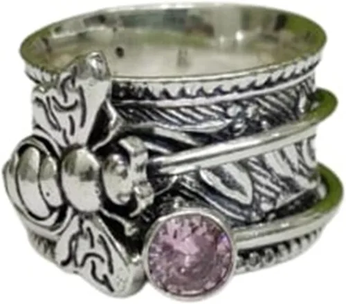 Vista 3 de Honey Bee - Anillo giratorio para mujer, plata de ley 925, hecho a mano, con piedras preciosas bohemias, anillo para el pulgar, regalo de promesa